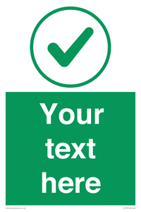 Custom green background, green tick in circle sign